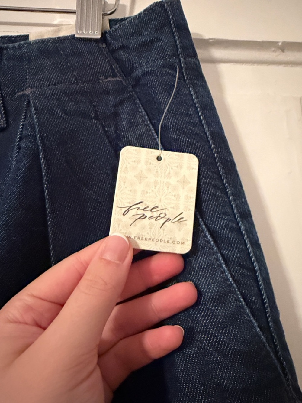 Free People Navy Wide-Leg Denim Trousers - Picture 3 of 3